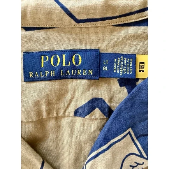 Polo Ralph Lauren Linen Camp Shirt Men's Large Tall American Prep Spellout NWT - Picture 6 of 11